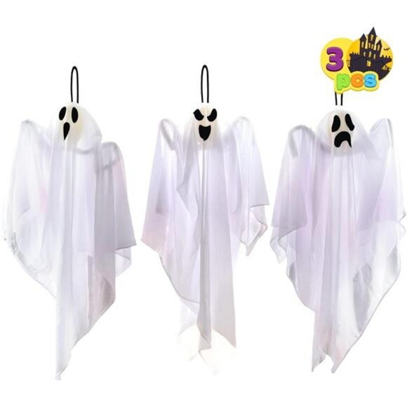 3 Pack Halloween Party Decoration 27.5" Hanging Ghosts, Cute Flying Ghost - Picture 1 of 8